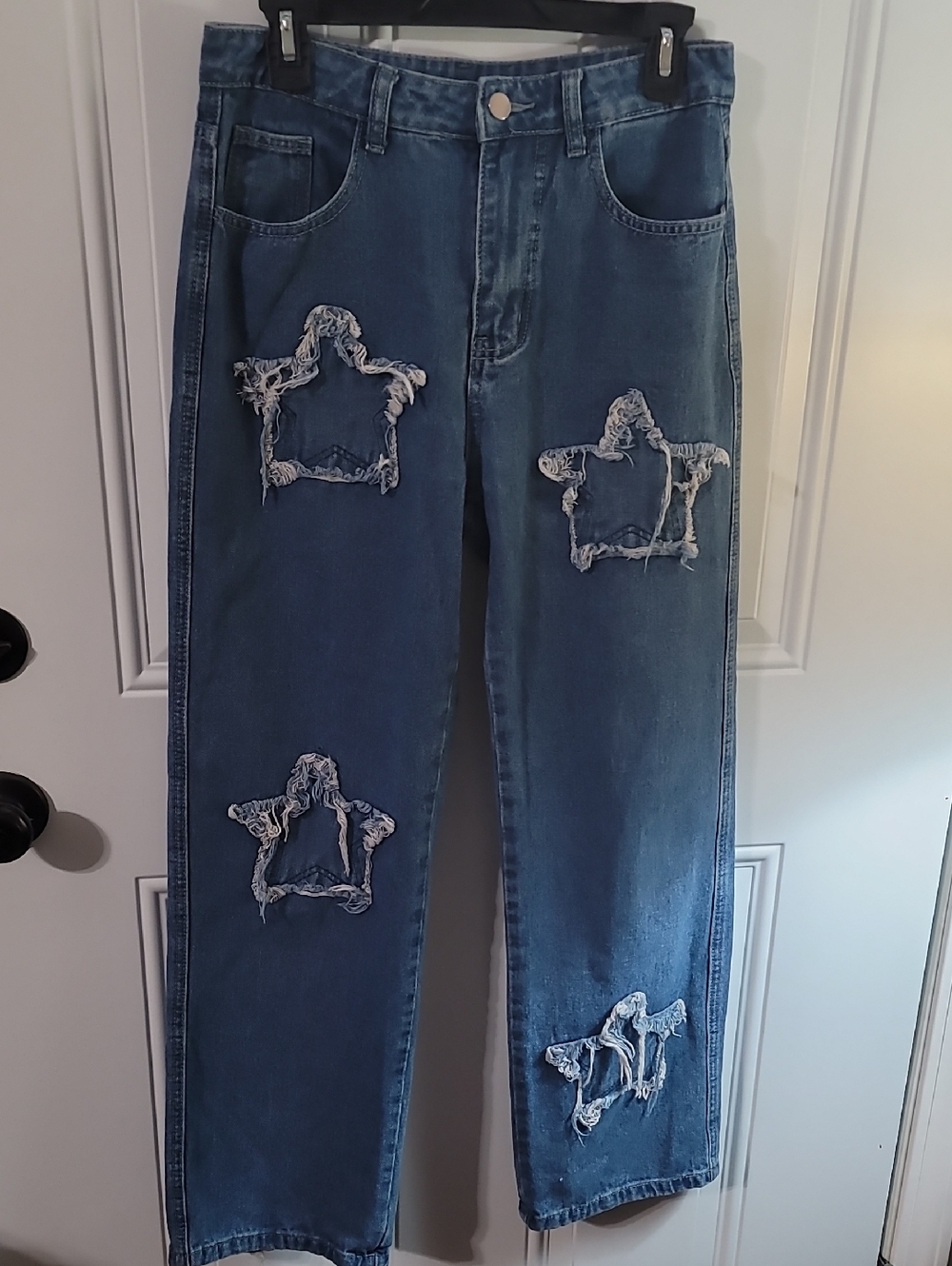 High-Rise Star Patch Wide-Leg Jeans - Blue - Picture 4 of 9